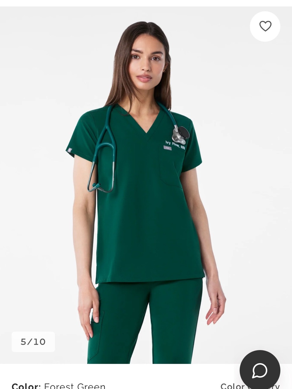 Figs Forest Green Medium Catarina Scrub Top